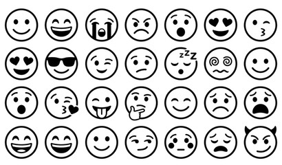 Black Emoji Character Icons Showing Everyday Activities Vector Illustration Set Isolated on White Background © BIP STUDIO
