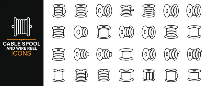 Editable Industrial Wire Spool Vector Symbol Bundle