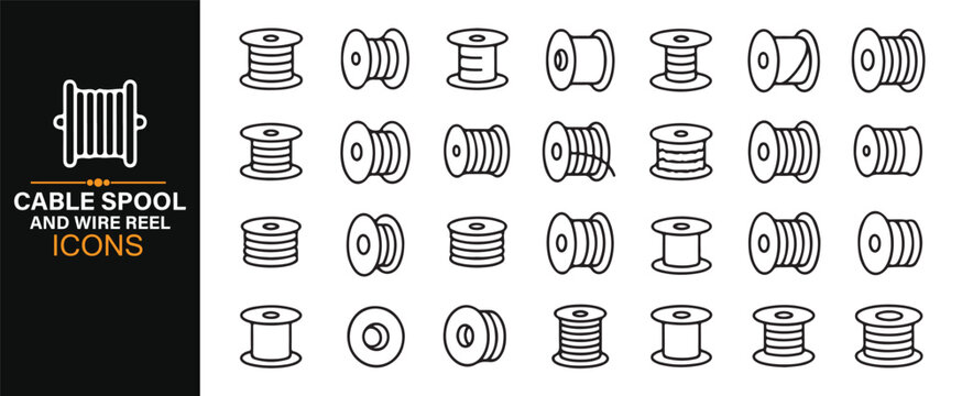 Electrical Cable Roll and Wire Reel Editable Vector Icons