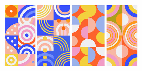 Fototapeta premium Geometric abstract panels with circles and arcs vibrant vector illustration