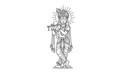 Fototapeta premium Lord Krishna Line Drawing for Krishna Janmashtami