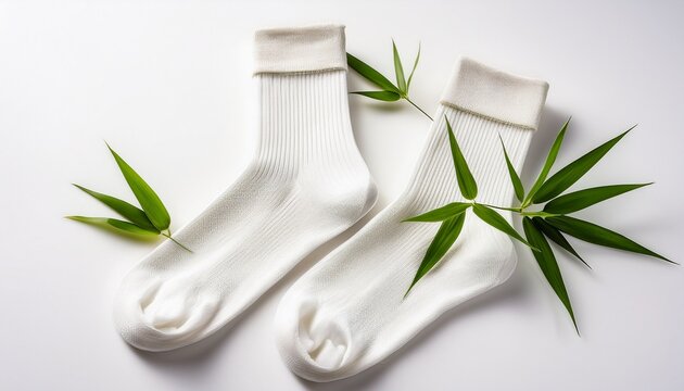 white tabi sock with bamboo leaf on white background for e commerce and cultural wellness brands