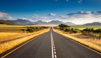 asphalt road in south africa surrounded by fields