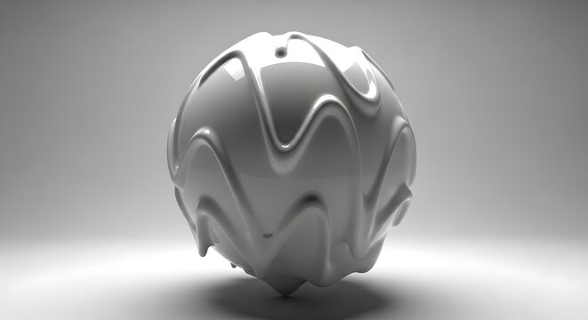 Abstract 3D white morphing sphere with glossy liquid dripping texture and fluid wavy melting shape on studio background