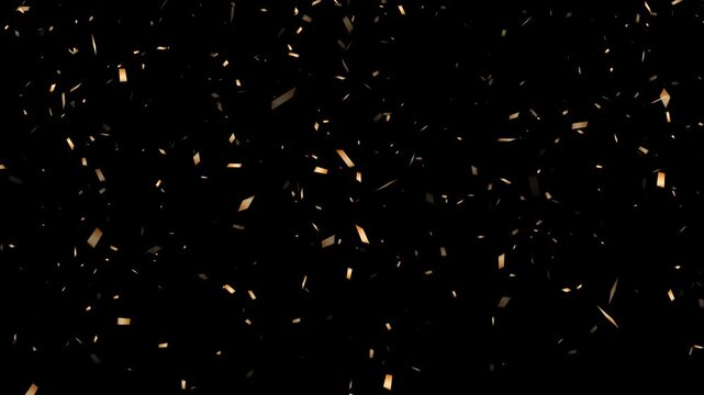 gold metallic confetti rain particles isolated alpha channel animation, golden birthday party and anniversary celebration video social media overlay motion design element
