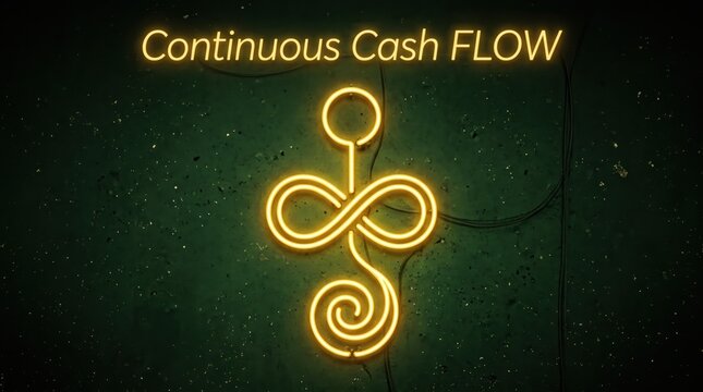 Glowing neon infinity symbol with Continuous Cash FLOW text