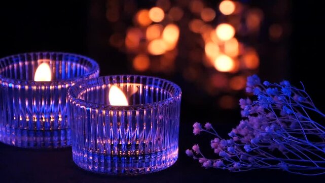 Glass Candlelight with Dried Flowers &ndash; Wide Shot (Left)