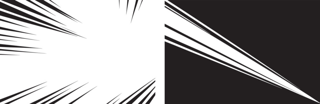 Manga speed lines and comic action background vector set with radial and directional motion lines for dynamic impact and emphasis