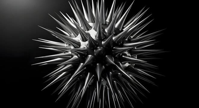 Abstract Metallic Sphere With Sharp Spikes Reflective Geometric Design for Dark Minimalist Backgrounds