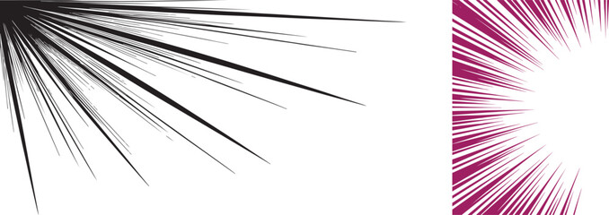 Naklejka premium Manga speed lines and radial burst vector graphics with black and purple action lines for comic book design and motion emphasis