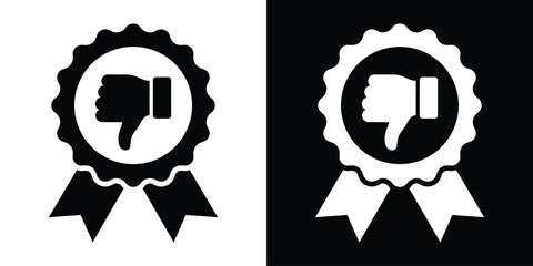 Thumbs down ribbon medal icon for negative feedback or rejection vector graphic in black and white. © bibin