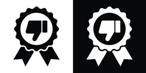 Thumbs down ribbon medal icon for negative feedback or rejection vector graphic in black and white. © bibin