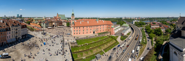 High Angle View of Royal Castle and Castle Square from St Annes Church Bell Tower in Warsaw Poland © Luis