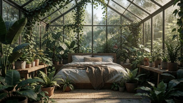 Cozy bedroom large bed center made beige comforter several pillows there blanket draped either side wooden ben