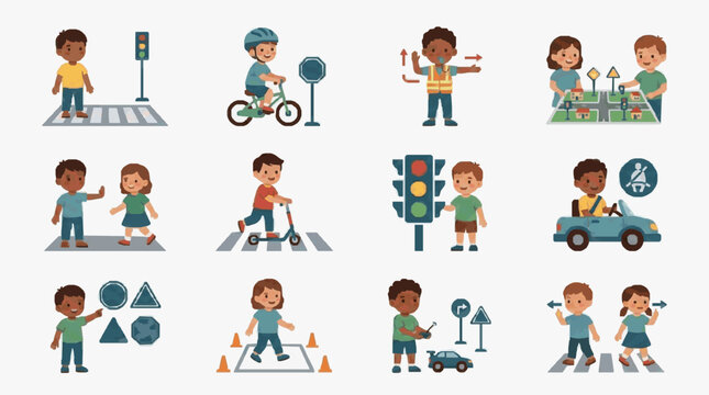 Children Learning Traffic Safety Skills.