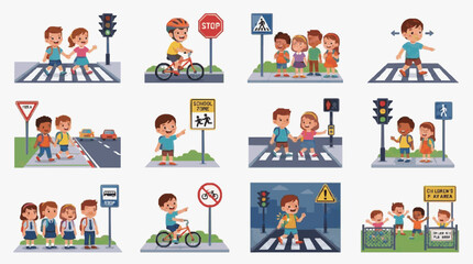 Fototapeta premium Children Learning Traffic Safety Rules.