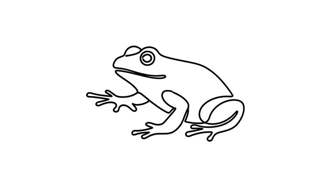 Minimal Black Line Frog Sitting on White Background