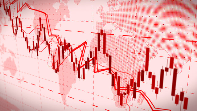 Red price falling drop candlestick down trend new low chart decreasing trend showing unsuccessful performance and losses failure due to economic crisis loss of assets in equities stock