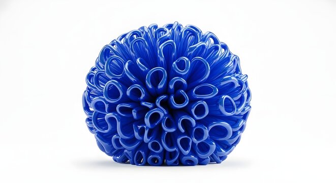 Abstract Blue 3D Sphere with Intricate Layered Geometric Loops on White Background