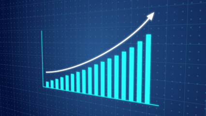Naklejka premium Futuristic Business Growth Chart growing business progress by month. Developing company growth during the year. Technology hud style computer Business growth concept