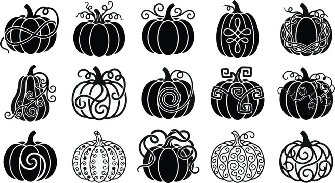 Cracked Pumpkin Silhouette Bundle &ndash; Broken Halloween Pumpkin SVG, Distressed Jack O Lantern Vector Set