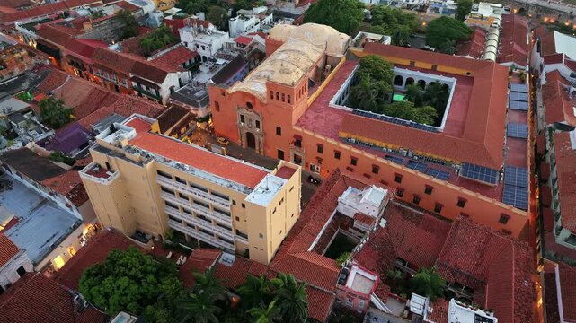 Aerial view of Cartagena, a port city on Colombia&rsquo;s Caribbean coast. By the sea is the walled Old Town, founded in the 16th century