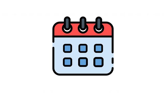 Simple calendar icon with red top and blue squares on white background.