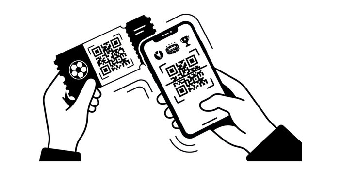 Smartphone Scanning QR Code on Soccer Match Ticket Vector