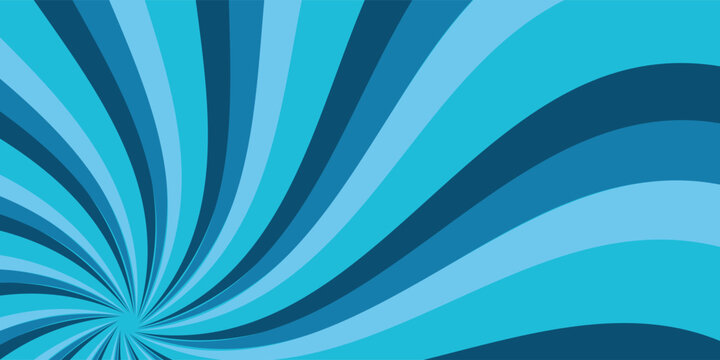 Abstract retro background with blue twisted spiral stripes. Modern hypnotic pop art pattern on a creative turquoise backdrop vector illustration.