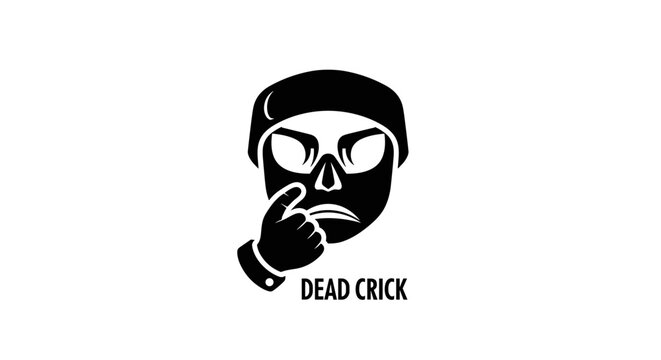 Black Silhouette Man Wearing Skull Mask.