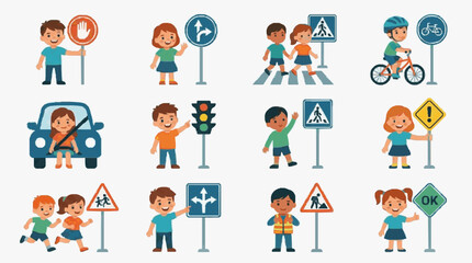 Fototapeta premium Children Learning Traffic Signs and Road Safety.