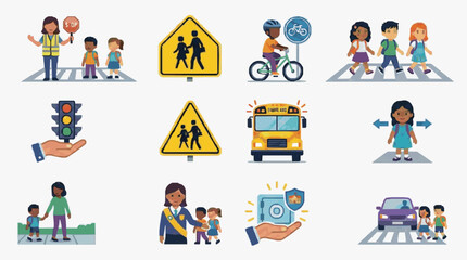 Fototapeta premium Children Safety Awareness Icons.