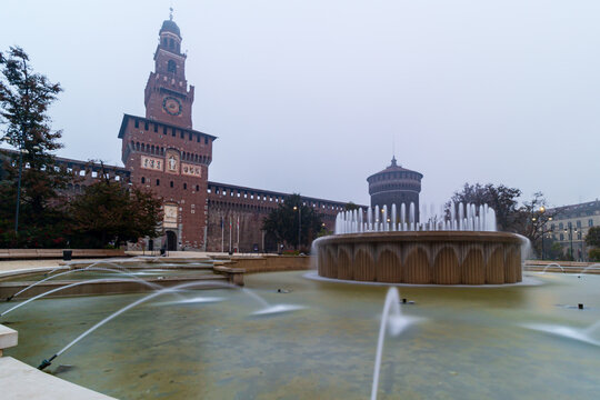 Fountain at Castello Sforzesco in Milan, Italy