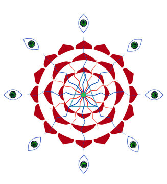 Sacred Geometry Lotus Mandala with Mystical Eyes and Triangle Emblem