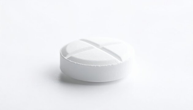 A Single White Aspirin Tablet Isolated on a Plain Surface
