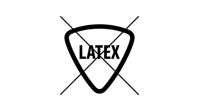 Latex allergy warning icon: crossed-out triangle with LATEX text signaling latex-free products and allergy awareness