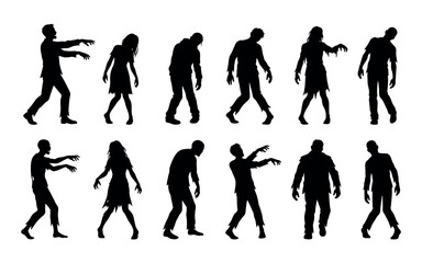 Obraz premium Collection of halloween zombies in various poses black silhouette