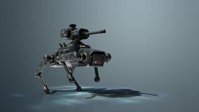 Armed quadruped robot with mounted turret