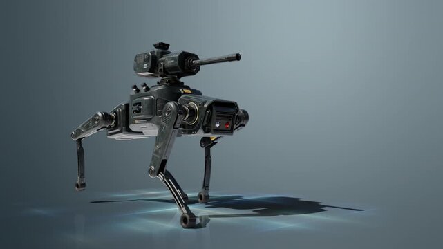 Armed quadruped robot on digital floor