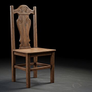 Carved Wood Chair: Dark Studio Render, Intricate Detail