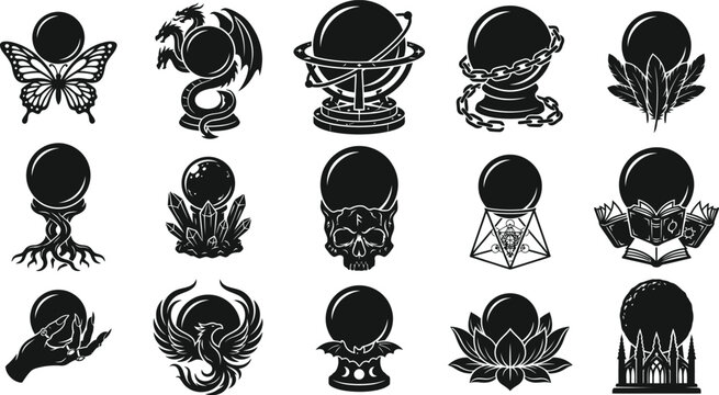 Halloween vector bundle 15 mystical crystal ball icons for spooky designs
