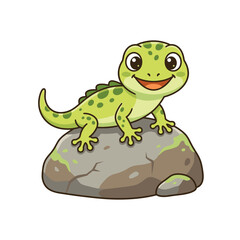 Obraz premium Cute cartoon lizard on a rock smiling happy character