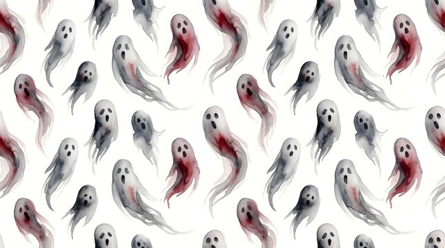 Watercolor ghost seamless pattern isolated on white background