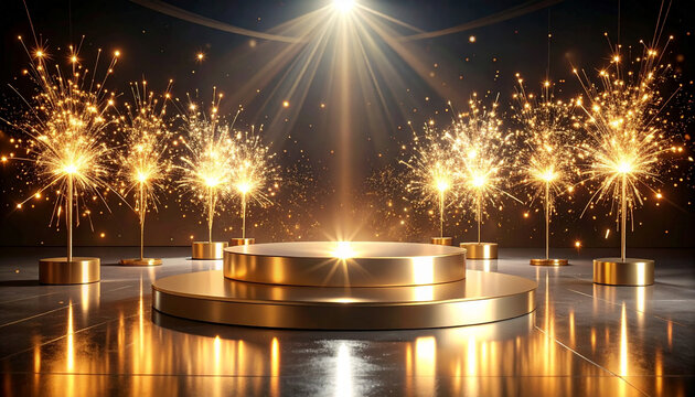 Golden Luxury Stage with Spotlights