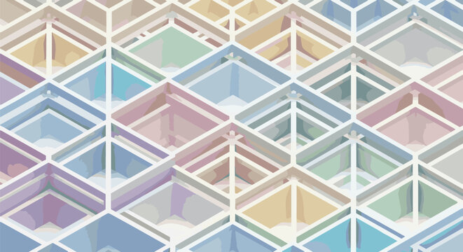 Colorful geometric pattern of pastel cubes and squares