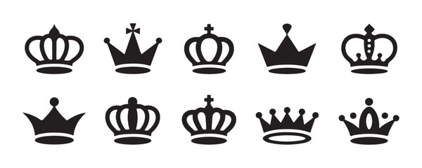 Set of black vector crown silhouettes for royal logo design elements and heraldic heraldry icons. © Modern