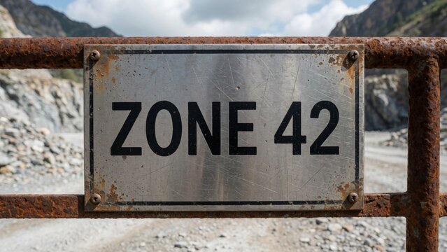 Close-up rusted metal sign words zone written black capital letters rectangular shape appears old weathered ba