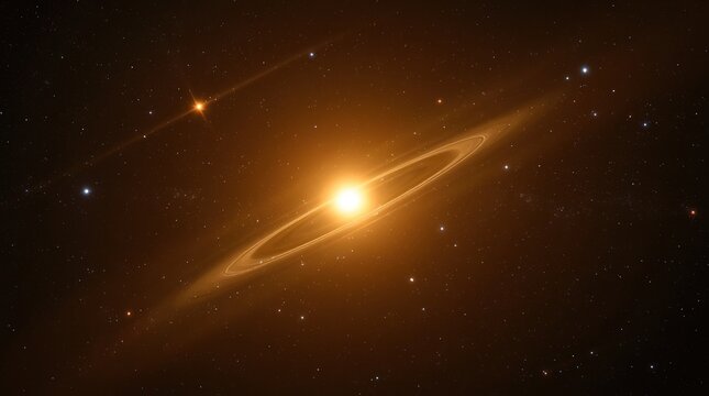 A radiant star with glowing rings in the deep space