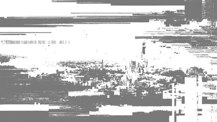 Fototapeta premium Abstract gray glitch art background texture with digital noise and distorted horizontal pixel lines for overlay