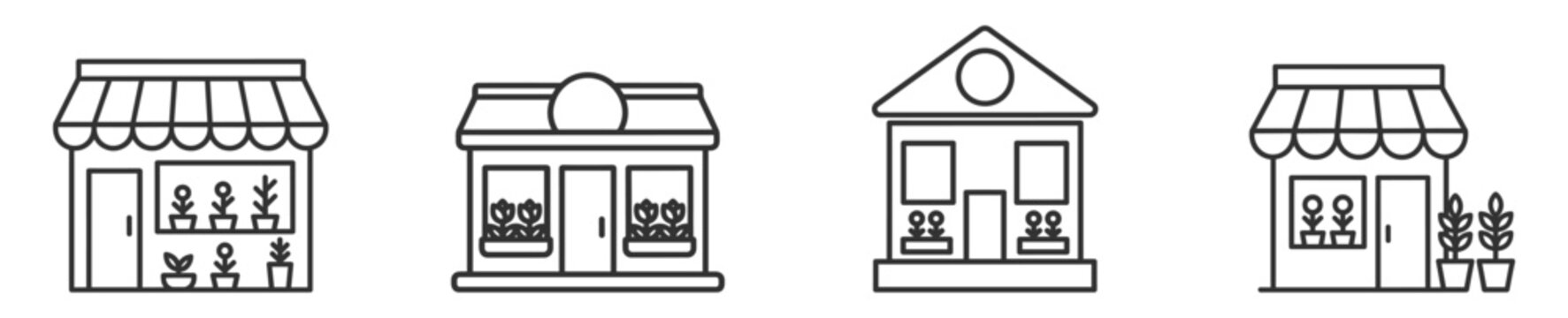 set of four flower shop icons line art graphic design vector illustration on transparent background